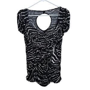 Kouture By Kimora Lee | Vintage Y2K Graphic Stretch Babydoll Top Lace Trim Large